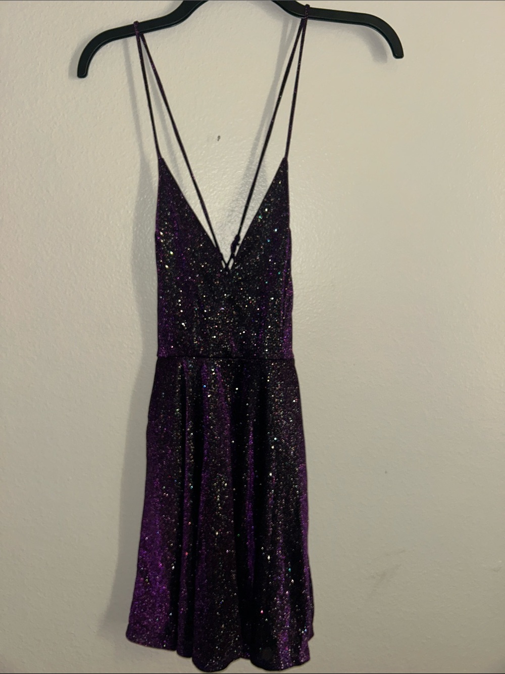 Windsor Sparkle Deep Purple V-Neck Mini Dress